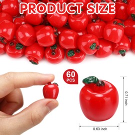 Daifunli 60 Pcs Mini Apple for Crafts Back to School Resin Charms Tiny Resin Apples Decor Artificial Fruit Figurines for DIY Craft Hairpin Accessories School Party Decor (Red)