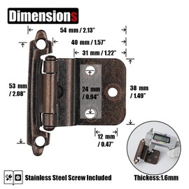 JQK 3/8 Inch Inset Cabinet Door Hinges Oil Rubbed Bronze, 20 Pack 10 Pairs Flush Face Mount Cupboard Self-Closing Kitchen Cabinet Hardware Hinges with Door Bumper, CH201-ORB-P20