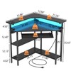 Auromie Corner Desk with Charging Station & LED Light, Triangle