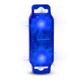 Blinkie with loops for attaching to shoes, straps, school bags or bags. Flashes when moving, blue