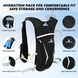 Lightweight Running Hydration Vest with 2x500ml Water Bottles–Breathable Men & Women’s Running Vest Backpack for Cycling Running Climbing Hiking Men Women,5 Pockets for Water Bottles Cards Keys(Black)