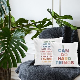 Qvapt Classroom Pillows,Classroom I Am Pillow Covers 18x18,I Can Do Hard Things Throw Pillow Covers,Positive Classroom Pillowcases for Sofa Couch Set of 2