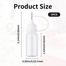 TYVOM 5PCS Precision Tip Applicator Bottle, Small Hair Oil Applicator Bottle Squeezy Bottles With Nozzles, Glue Shaker Glue Bottle with Needle Tip Caps for DIY Quilling Craft Small Gluing Projects