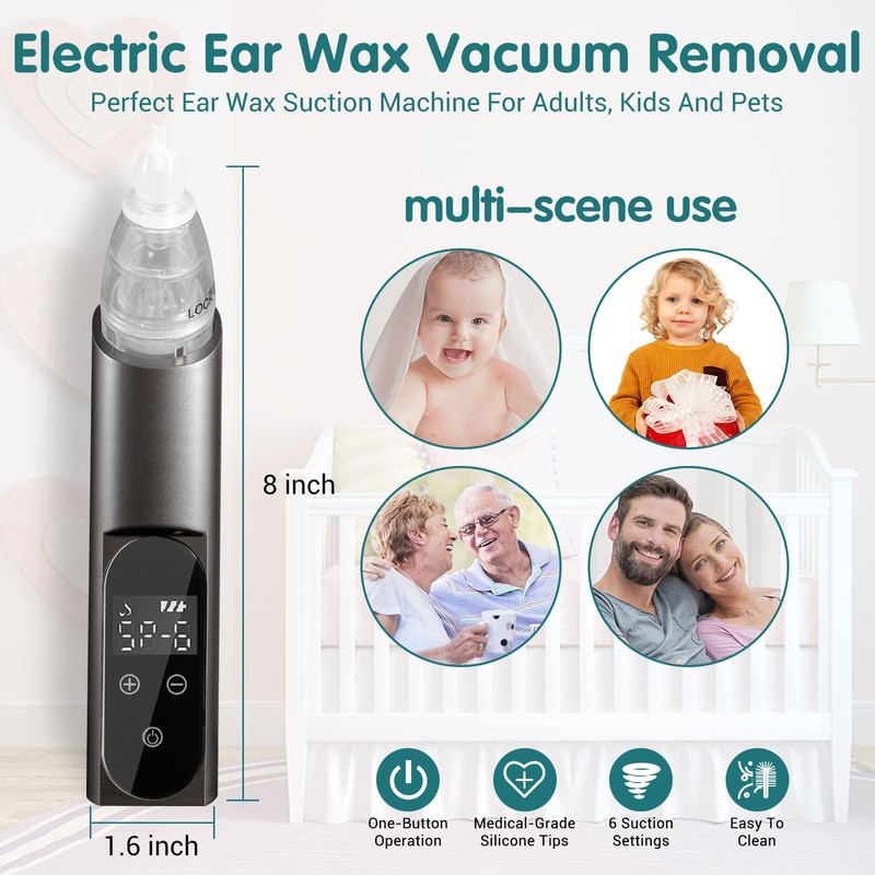 Ear Wax Vacuum Removal Tool, 6 Gear Strong Suction Electric