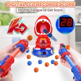 Wrymish Dinosaur Shooting Toy from 4 5 6 7 8 Years Boy Girl Movable Shooting Toy with 2 Air Pump Guns, Target Shooting Games with Sound and Light, Children's Christmas Birthday Gifts