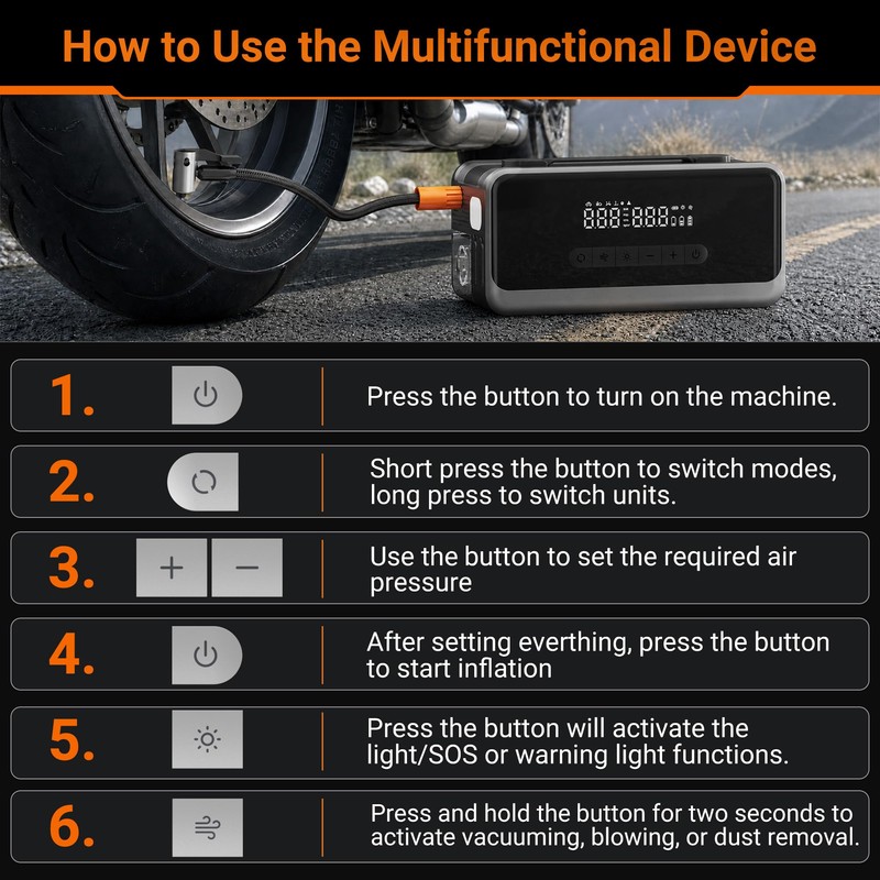 Jump Starter with Air Compressor, 12V Portable Car Battery Jump
