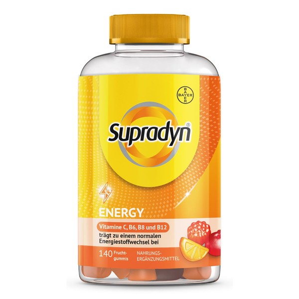 Supradyn Energy Vitamin Gummy Bears - Vitamin C, D, E, B6, B12, A, Q10 & Biotin Enriched Multivitamin Gummies with Cherry, Raspberry and Orange Flavour - Pack of 140
