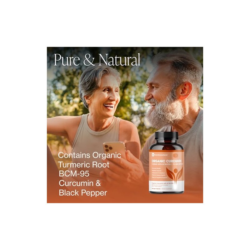 Turmeric Curcumin BCM-95 Supplement + Black Pepper, Organic, 60 Veg.