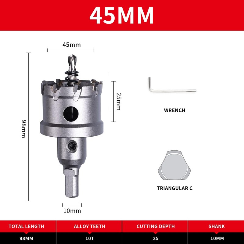 LAIWEI Hole Saw 45 mm, Steel Drill, Hole Cutter Metal,