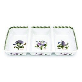 Portmeirion Botanic Garden 3-Section Server, Assorted Floral Motif (17 x 9.5") - Durable Fine Porcelain, Chip-Resistant Glaze - Dishwasher, Microwave, Freezer, Oven Safe - Elegant Farmhouse Serveware