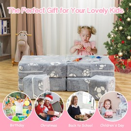 furlinkhm Modular Kids Play Couch, Nugget Couch for Playroom Bedroom, Kids Couch Glow in The Dark, 5 Seconds Instant Expansion, Glowing Football, Grey