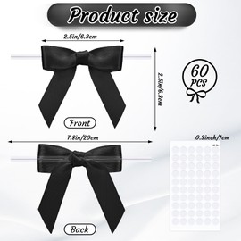 60 PCS Black Bows 2.5" Premade Black Satin Ribbon Twist Tie Bows for Gift Wrapping Crafts Wedding Birthday Decoration