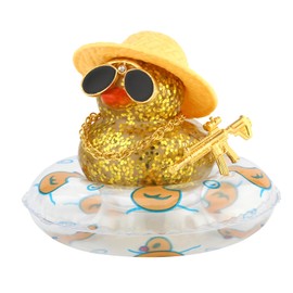 Ducks for Cars - Rubber Duck for Dashboard of Car, Yellow Rubber Duckies Car Dashboard Decorations, Squeak Ducks Car Ornaments Car Décor Accessories with Hat Swim Ring Necklace Sunglasses