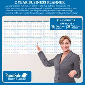2026 and 2027 2-Year Wet & Dry-Erasable Wall Calendar Planner 24-Month 36" x 75". Complete with fine tip dry-erase marker and eraser