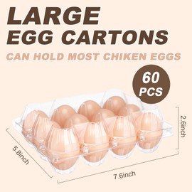 Zhanmai 120 Pcs Plastic Egg Cartons 12 Count Clear Egg Cartons Bulk Reusable Large Egg Tray Container with Sticker Labels Blank Egg Cartons Holder for Family Chicken Farm Business Market Display