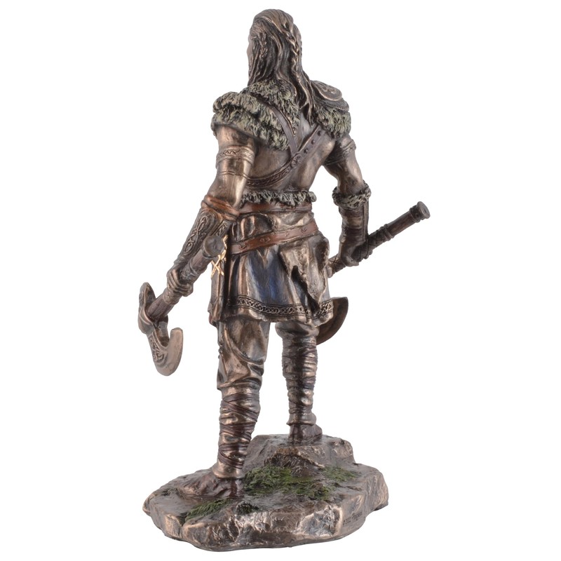 Veronese Viking with Two Axes Made of Artificial Stone Bronzed