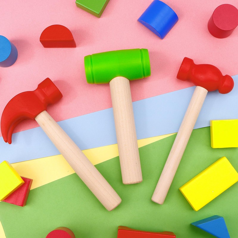 VICROIC 3 PCS Toy Hammers, Wooden Hammer Toys Mallets, Simulation