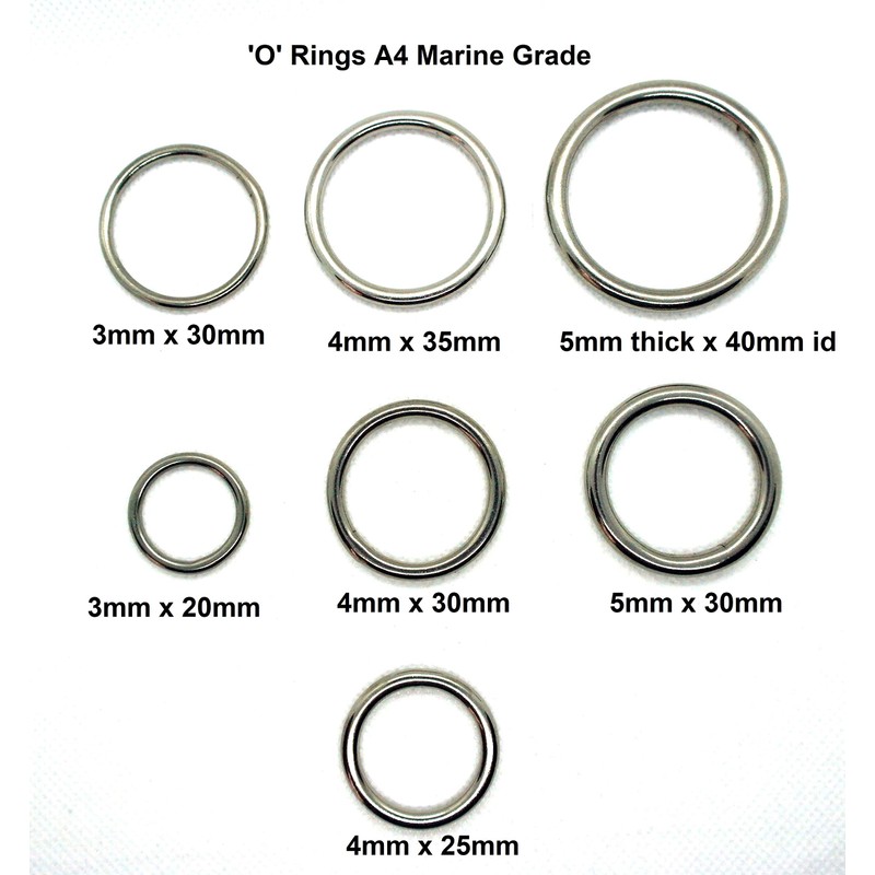 ‘O’ Rings welded polished Marine Grade A4 Stainless Steel 316.
