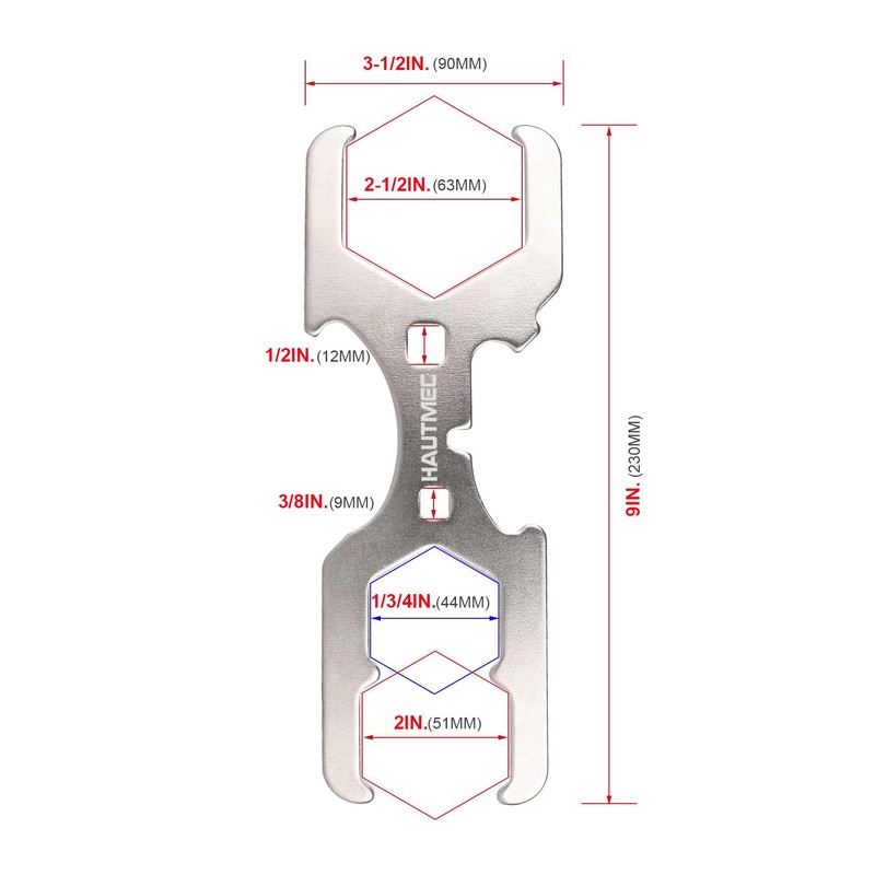HAUTMEC 3 Way Plumber's Sink Strainer Wrench/Spud Wrench, Fits 1-3/4