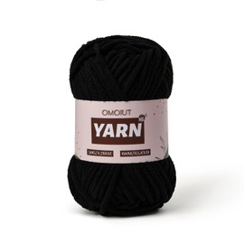 Plush Chenille Chunky Crochet Yarn - Baby Yarn for Crocheting Soft - Velvet Yarns Knitting for Blankets Crafts - Fluffy Amigurumi Yarns 50g / 65.6yd (Black)