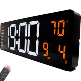 Opis Clock 1 (XXL White & Orange) – Extra Large Digital Wall Clock with Date, Temperature and Timer – The Big LED Large Digital Clock for Walls