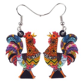 NEWEI Acrylic Cute Hen Chicken Earrings Dangle Chicken Jewelry for Women Girls Adorable Gifts (Floral)