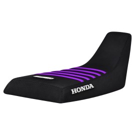 Honda 1985-1986 Honda ATC 250 R gripper seat cover   all BLACK w PURPLE ribs #278 LOGO