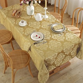 SASTYBALE Damask Gold Tablecloth for Rectangle Tables 52 x 70 Inch, Floral Jacquard Spill Proof Washable Polyester Table Cloth, Soft Table Cover for Dining/Party/Wedding/Indoor/Outdoor