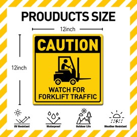 BTHUKO "Caution - Watch For Forklift Traffic" Sign | Safety Signs For Workplace | 12" x 12" Aluminum