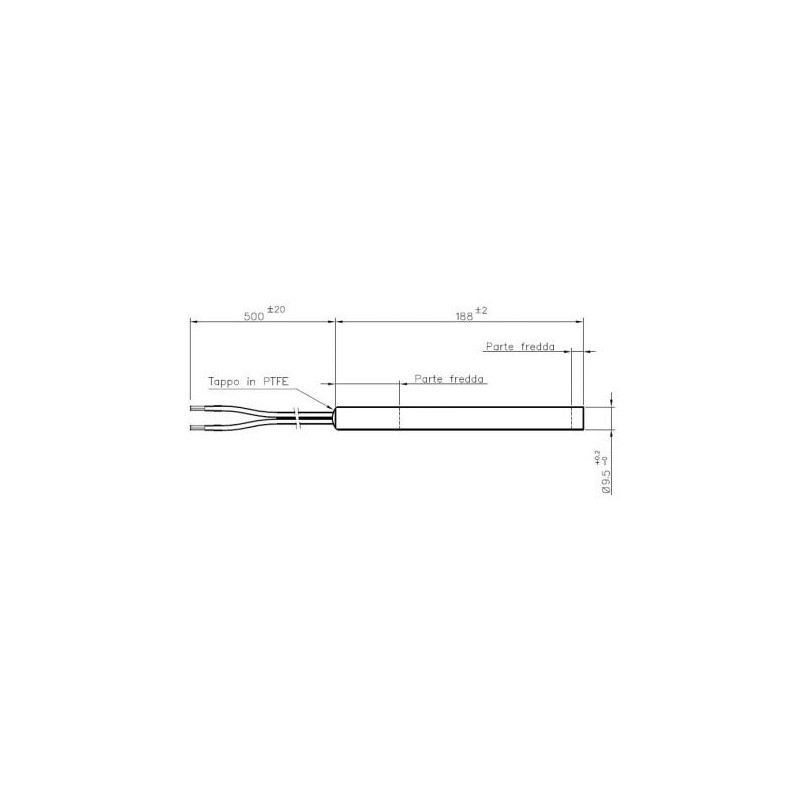 Spark plug, ignition resistance L. 188 mm diameter 9.5 mm,