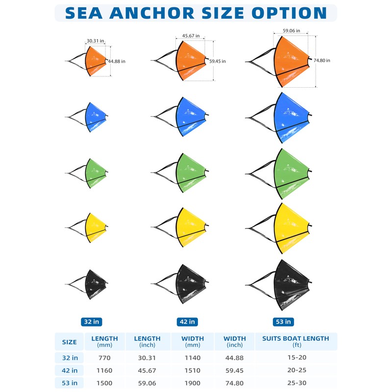 BLUEWING 42" Drift Sock Sea Anchors with Buoy Ball Float