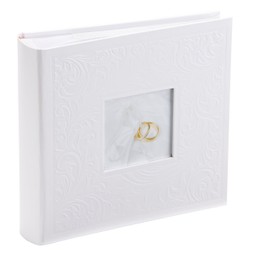 Kenro White Wedding Photograph Album for 200 Photos 6x4 inch / 10x15cm with Photo Window on Cover Finely Embossed Filigree Cover with Memo Space, Slip-In Pages, Pearl Wedding Ring Design – PL203
