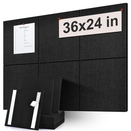 Large Cork Board Subsitute - 36"x24" Bulletin Board - 6 Pack Black Felt Board for Home&Office Wall Decor with Noise Reduction