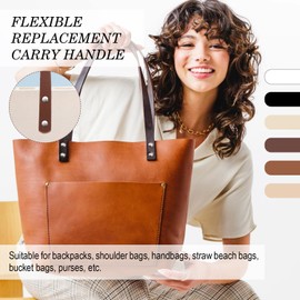 Slvoaujtk Pack of 65 PU Bag Handles, 12 Pieces, 6 Colours, Leather Straps, 4 Colours, Bag Base for Crocheting, Basket Base for Crocheting, 48 Rivets, One Mounting Grinder for Replacement Handbags,