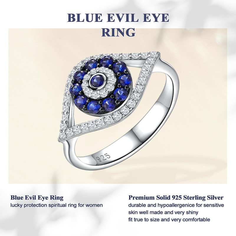 DAYBYDAY 925 Sterling Silver Evil Eye Ring Moissanite Sapphire Spiritual