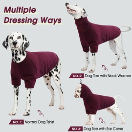 ROZKITCH Dog Shirt with Hoodie Dog Ears Cover 2 in 1, Soft Lightweight Dog Striped T Shirt Pullover Dog Tank with Detachable Ear Wrap, Dog Hoodie Tshirt Dog Boy Girl, Stretchy Sweater WineRed XL