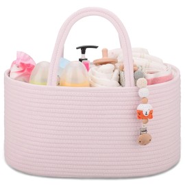 COMSE Organizador de pañales para bebé, cesta de pañales, organizador de coche para bebé,bolsa portátil con divisor, regalos de baby shower, artículos esenciales para recién nacidos, Rosa claro