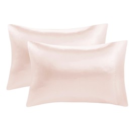 Madison Park Essentials Set of 2 Satin Pillowcase for Hair & Skin, Luxuriously Soft, Silky with Natural Sheen Luster, Cool to Touch, Wrinkle-Free, Machine Washable, Standard Blush 2 Piece