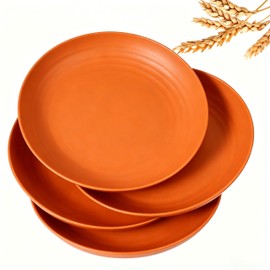 YUNSHENGFANGDM Wheat Straw 9 Inch Dinner Plates, 4 Pack Sturdy Plates Set, Lightweight & Shatterproof, Microwave Safe Dishwasher Safe for Elderly Person, Orange