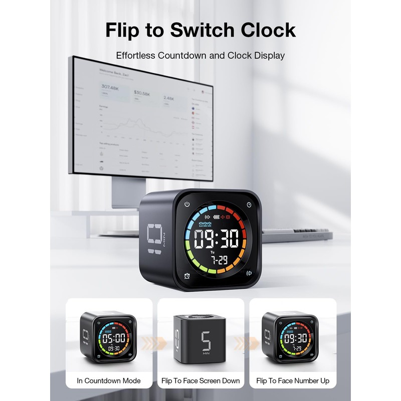 Ticktime TK3 Pomodoro Timer Cube, Desk Productivity Timer with 5/10/30/60