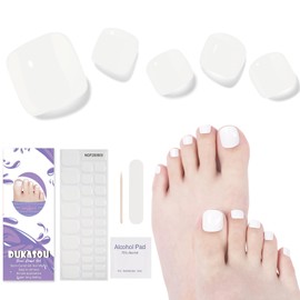 dukasou Semi-Cured Gel Pedicure Strips 32pcs Pure Color Series(K White) - Full Nail Wraps for Women Girls Gel Toenail Stickers Works with Any Nail Lamps includes Nail Pads Nail File & Wood Stick