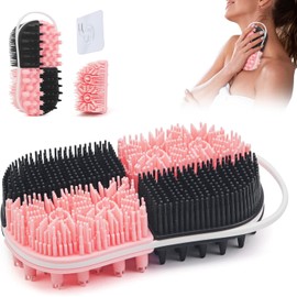 2 in 1 Silicone Body Hair Scrubber Upgraded Bristles Exfoliator Massage Shower Bathing Bath Women Brush Scrubbers for All Skin Body Wash (1pc Black + Pink)