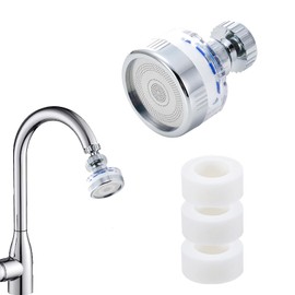 LiXiongBao 360 Degree Rotating Faucet Water Purifier, Chlorine Reduction, ABS and Stainless Steel, 3 Filter Cartridges Included