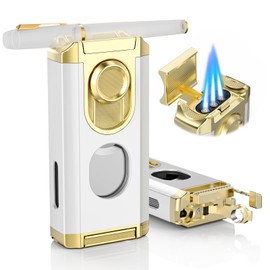 5-in-1 Torch Lighter with Triple Jet Flame, Straight Tool, Holder, Punch, Draw Enhancer Tool, Windproof Lighters, Refillable Butane Torch Lighters with Gift Box, Torch Lighters for Men, Candle