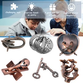 Joyeee Brain Teaser Puzzles, Metal Puzzle Set IQ Test Game, Educational Toys Physics Mind Puzzles Gift for Family Games Office Party Prizes Kids Teens Adults Challenge - Starter Level, 6Pcs Type B