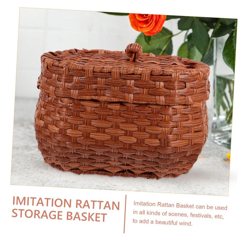 VILLFUL Elegant Lidded Egg Storage Basket Woven Potato Bread Basket