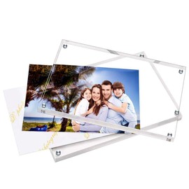 ILYXY 3 Pack Acrylic Frame 5x5, 20% Thicker, 20mm Thick Frameless Clear Picture Frame, Double Sided Magnetic Photo Frame, Free Standing Desktop Display Stand Acrylic Picture Frames