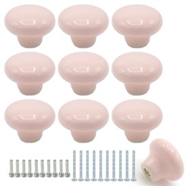 Joyangy 10Pack Ceramic Cabinet Knobs, 1.26Inch/32mm Pink Round Drawer Dresser Knob Pulls Handle with Screws, for Kitchen Cupboards, Wardrobes, Children's Rooms, Bedroom Furniture & Office Desks