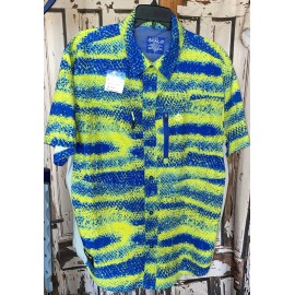 Loco Skailz NWT Mens Loco Skailz Blue Green Gray Print Fishing Shirt Size Large