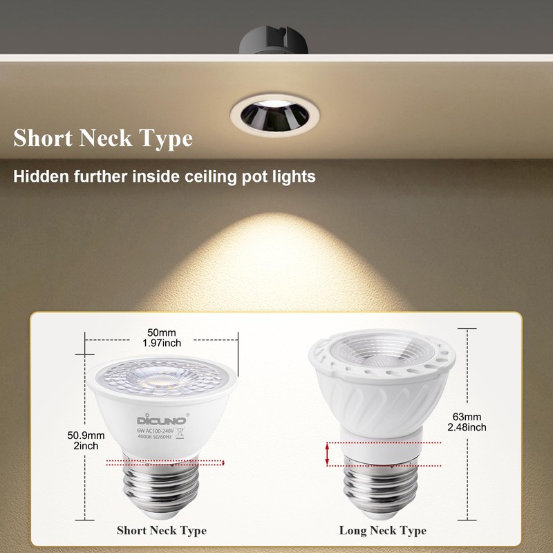 DiCUNO PAR16 LED Bulb 60W Equivalent, 6W Short Neck Spotlight